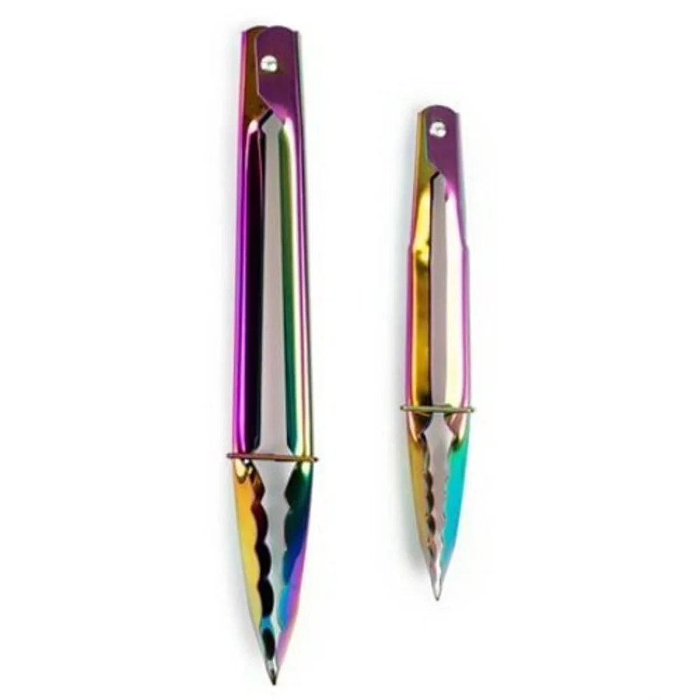 Thyme & Table Locking Tongs 2-Piece Set Rainbow Iridescent Stainless Steel